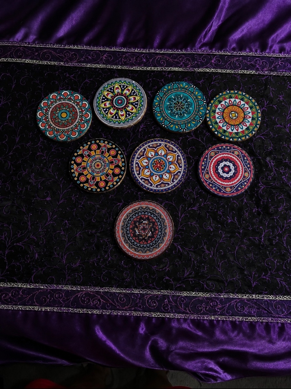 Bohemian Multicolor Mandala coasters- Decorative Round Tiles